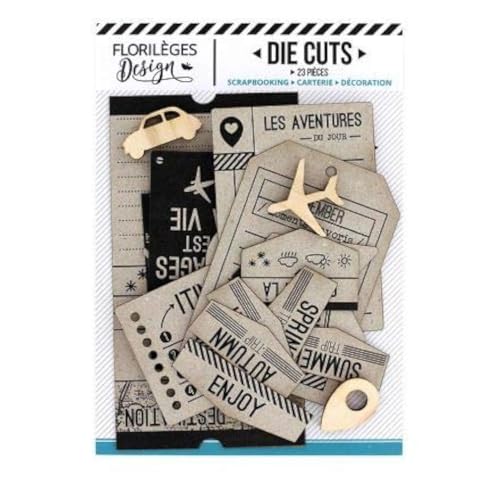 Florilèges Design - Set mit 20 Schnitten und 3 Formen aus Holz 'Ticket Voyage' Kraftpapier – Scrapbooking Verschönerungen von Florilèges Design
