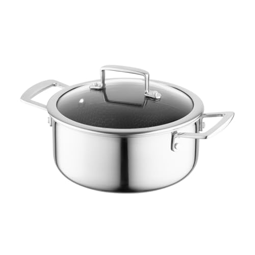 FLORINA ARISTO Edelstahltopf mit Glasdeckel 2,7l 20 cm Durchmesser | Für Induktions-, Gas-, Elektro-, Ceranherd | Mit Wabeneffekt | Sie können es im Ofen backen | Hitzebeständiger Deckel von Florina