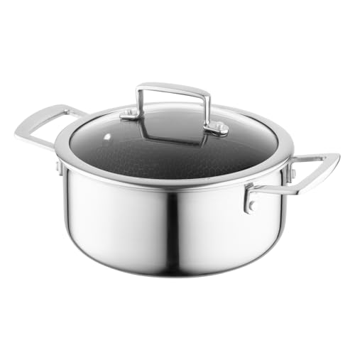 FLORINA ARISTO Edelstahltopf mit Glasdeckel 7,2l 28 cm Durchmesser | Für Induktions-, Gas-, Elektro-, Ceranherd | Mit Wabeneffekt | Sie können es im Ofen backen | Hitzebeständiger Deckel von Florina