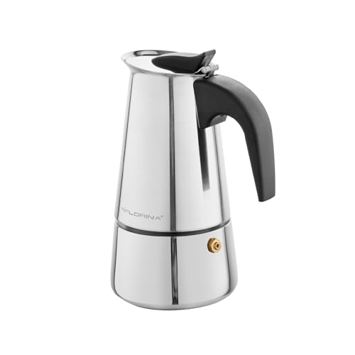 FLORINA Edelstahl Espressokocher 4 Tassen (200 ml) I Herdplatten Espressomaschine LUNGO I Espresso Kaffeekanne aus Rostfreierm Stahl mit Induktionsboden I Geeignet für alle Herdarten & Induktion von Florina