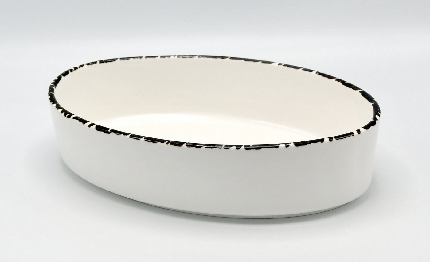 Florina Auflaufform Auflaufform Backform Küchenform Lasagneform oval 27 cm Retro, Porzellan, (1-St), Keramik, mit hübschem dunkelblauen Muster von Florina