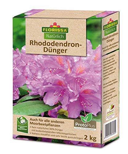 Florissa Natürlich 58589 BIO Rhododendron Dünger ProtoPlus schöne Blüten - auch für Hortensien, Azaleen, Heidelbeeren und alle Moorbeetpflanzen biologisch GÄRTNERN 2 Kg von Florissa Natürlich
