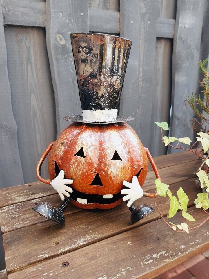 Florissima Dekofigur Halloween lachender Kürbis Herbstdeko Windlicht Laterne Metall mit Hut von Florissima
