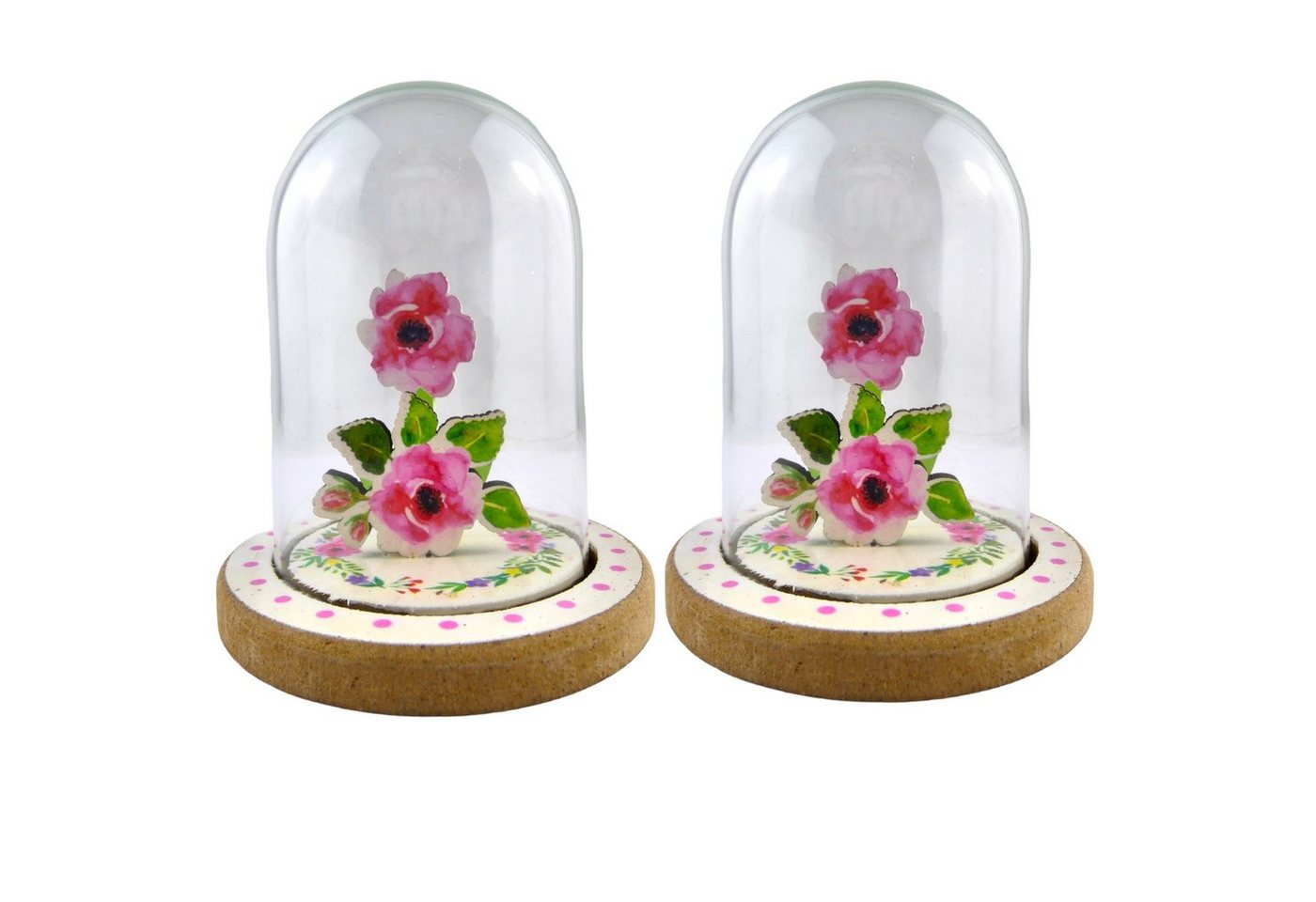 Florissima Dekoobjekt Glas Glocke mit Holzblumen Haube 13cm, 2 St. von Florissima