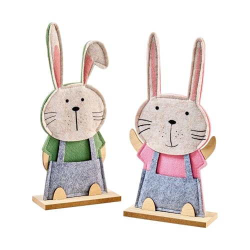 Florissima Filzhasen 2er Set – Junge & Mädchen – Stehende Osterdeko 14,5 x 31 cm – Handgemachte Filz-Deko für Garten, Wohnzimmer oder Ostergeschenk (Grau, Rosa, Grün) von Florissima