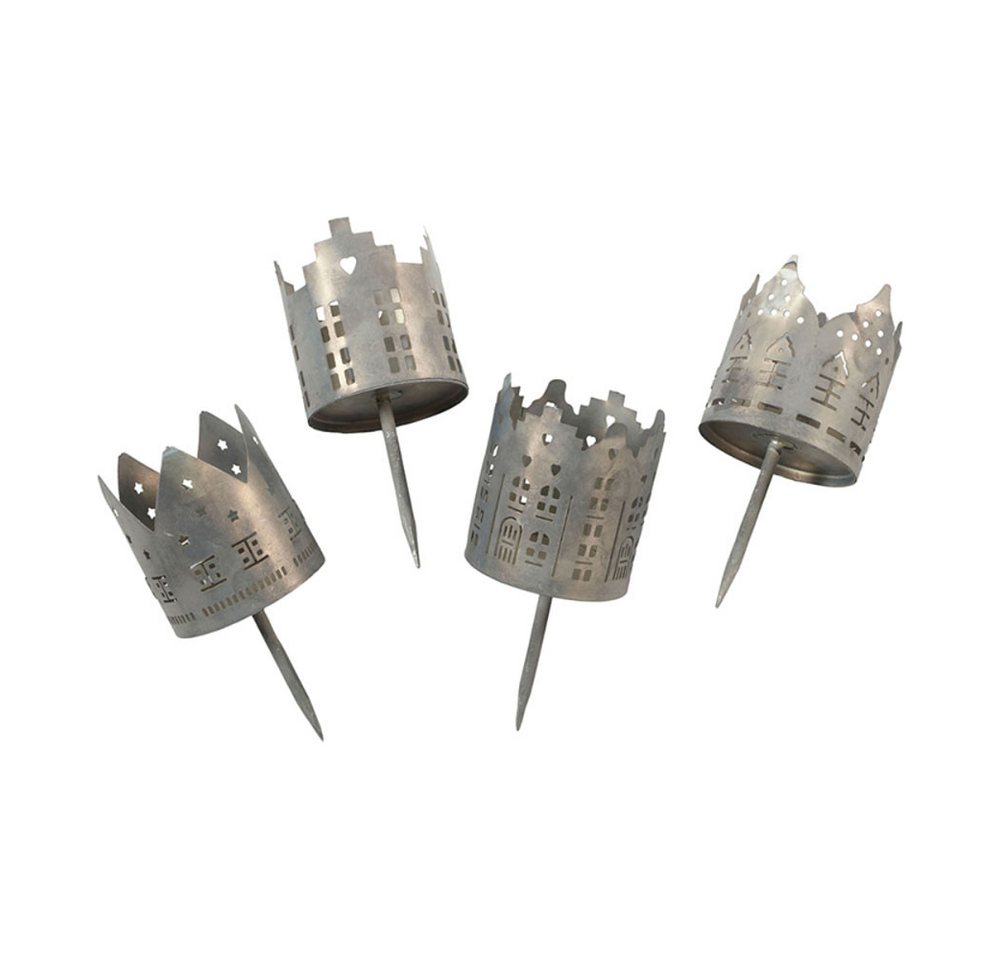 Florissima Kerzenhalter 4 x Kerzenstecker Kerzenhalter Metall Häuser grau 6x13 cm (4 St) von Florissima