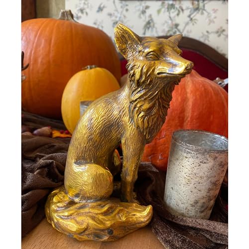 Goldener Fuchs sitzend groß 9x18cm Poly Figur Skulptur Herbst Dekoration Herbst Wald Herbstdeko Gold von Florissima