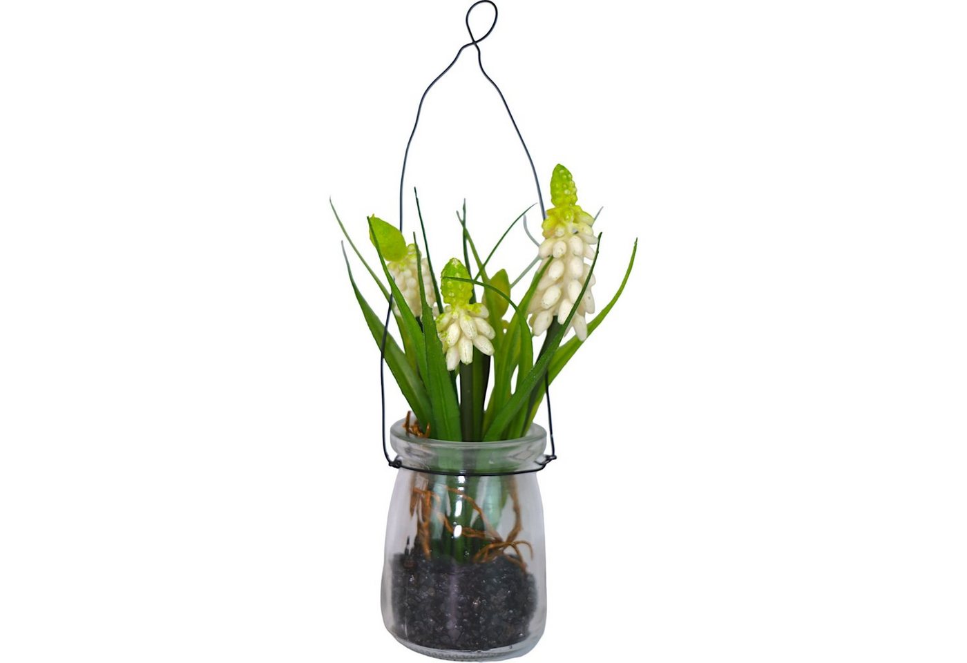 Kunstblume Weiße Muscari/Traubenhyazinte im Glas zum Hängen 19cm, 2 St., Florissima von Florissima