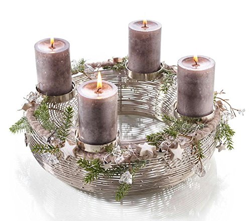 Moderner Metallkranz - D30cm / H13cm - Silber - Adventskranz aus Edelstahl für 4 Kerzen - Hochwertige Weihnachtsdeko Moderner Metallkranz - D30cm / H13cm - Silber - Adventskranz aus Edelstahl für 4 Kerzen - Hochwertige Weihnachtsdeko von Florissima