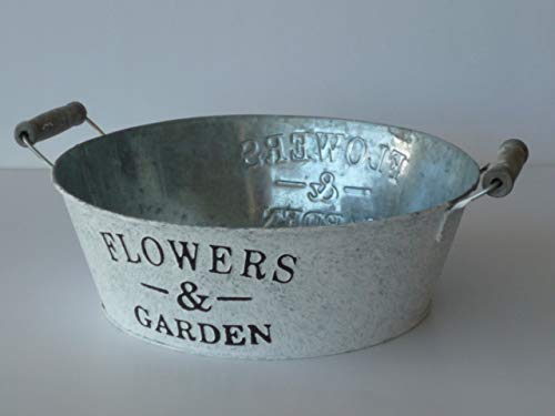 Zink Jardiniere Flowers & Garden, weiß gewaschen, rund Ø 28cm, Blumenschale Übertopf Vintage-Look, Pflanzgefäß von Florissima