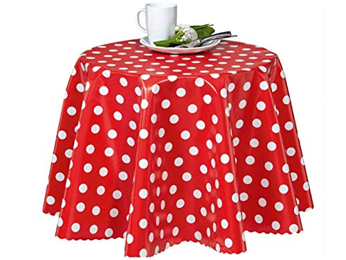 Wachstuch Tischdecke abwaschbar Gartentischdecke Meterware Punkte Muster Polka Dots ÖkoTex (Punkte- Rot Weiß- 01150-01, 160 x 140 cm) von Florista