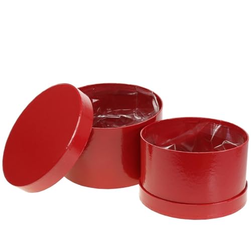 Floristik24 Blumenbox Rot Glänzend Ø18/20cm, 2er Set - Romantische Geschenkbox, Dekorationstrend, Kunstblumen von Floristik24