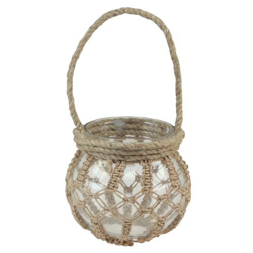 Floristik24 Makramee Glas Deko Hängedeko Glastopf Ø16cm H29cm Blumenampel LED-Windlicht von Floristik24