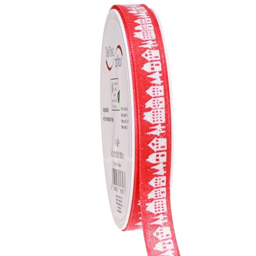 Premium Weihnachtsband mit Häuschenmotiv für Dekoration von Floristik24