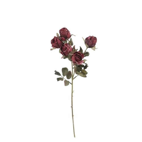 FloristryWarehouse Dry Look Kunstseide, rustikale Rose und Blattstiel, 5 Köpfe, 43 cm, Rot von Floristrywarehouse