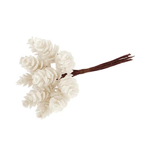 Floristrywarehouse Künstliche Tannenzapfen auf Draht, glitzernd, Weiß, 72 Stück von Floristrywarehouse