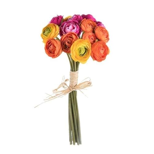 Floristrywarehouse Künstlicher Hahnenfuß, Paket 14 Mini orange und gelb Blumen 27 cm von Floristrywarehouse