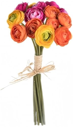 Floristrywarehouse Künstlicher Hahnenfuß, Paket 14 Mini orange und gelb Blumen 27 cm von Floristrywarehouse