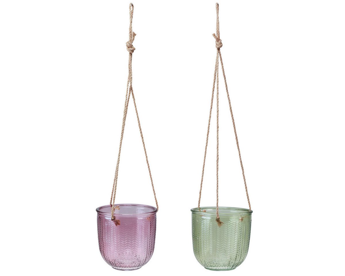 Viana Blumenampel 2er Set Hänge-Blumentöpfe Glas in Lila & Grün, Vintage Deko Windlicht Viana Blumenampel 2er Set Hänge-Blumentöpfe Glas in Lila & Grün, Vintage Deko Windlicht von Viana