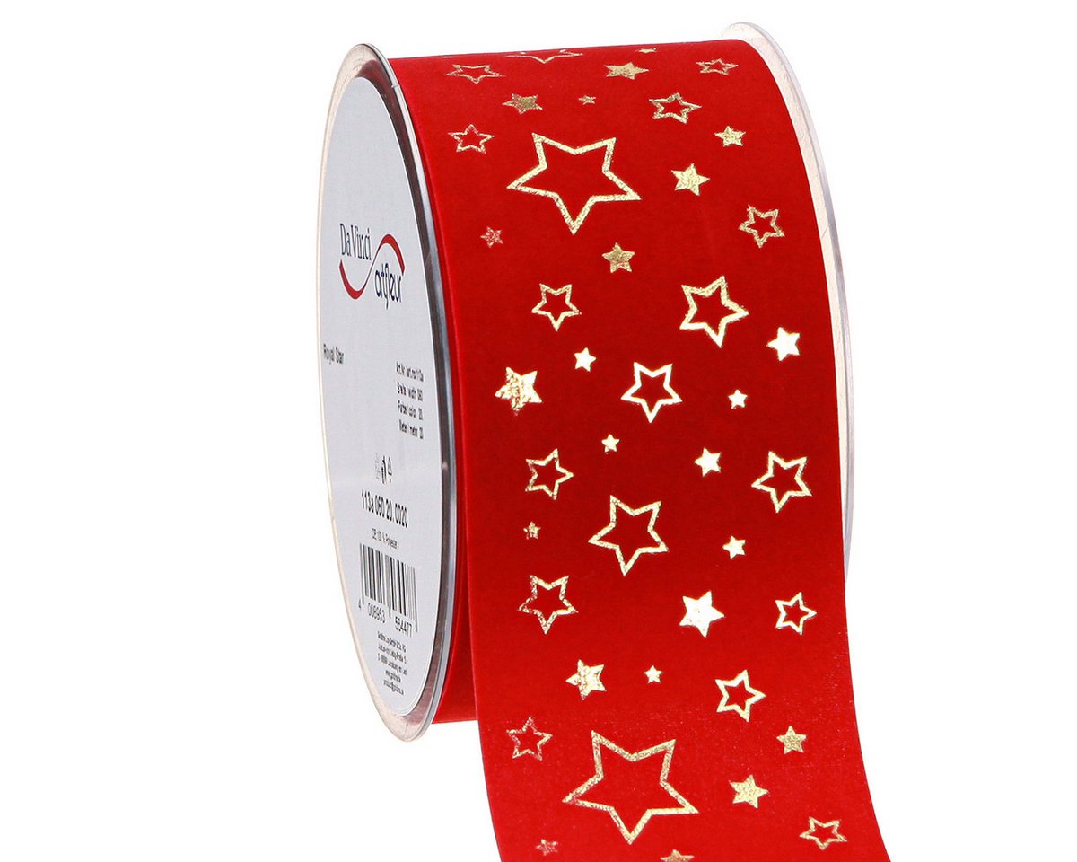 Viana Dekoband Weihnachtsband Rot 60mm x 20m Sterne Drahtkante Dekor von Viana