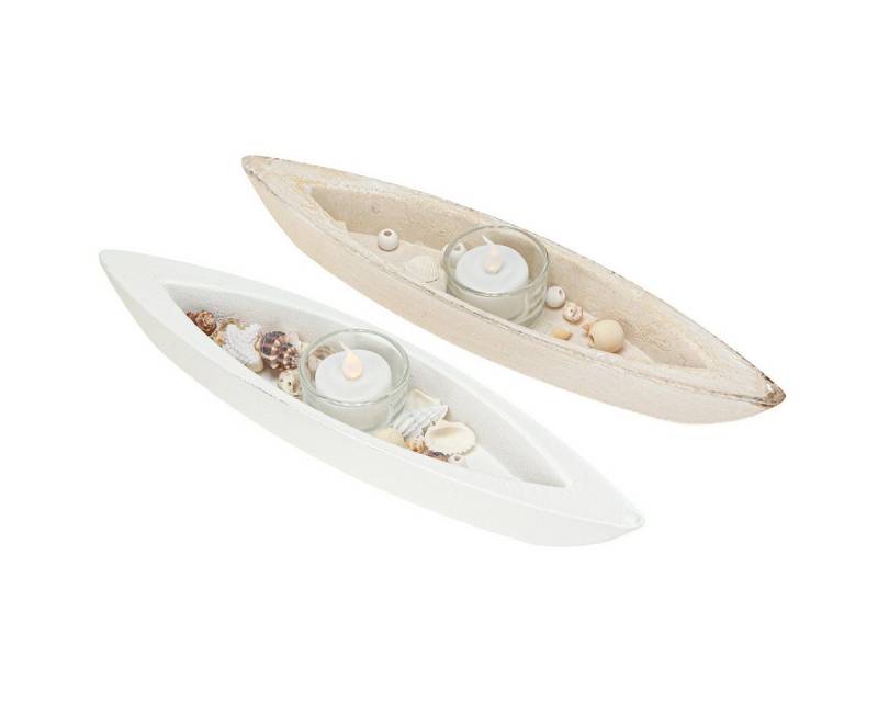 Viana Dekofigur Teelichthalter maritim Holzschiffchen Deko 2er Set von Viana