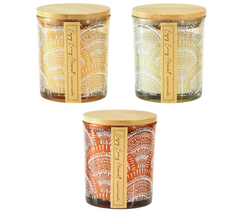 Viana Duftkerze 3er Set Duftkerzen Sandelholz mit Holzdeckel, Verzierungs-Glas von Viana