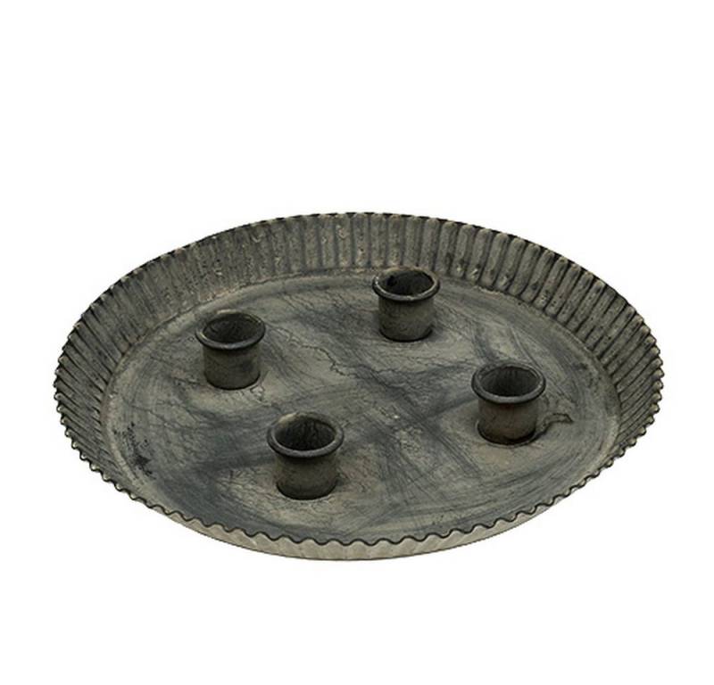 Viana Kerzenhalter Teller mit 4 Kerzenhaltern Ø25cm Shabby Chic Grau Metall Deko von Viana