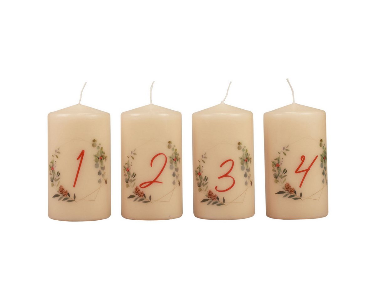Viana Stumpenkerze Adventskranz Kerzen Set 1-4 Creme Weihnachtsmotiv RAL-Qualität Made Viana Stumpenkerze Adventskranz Kerzen Set 1-4 Creme Weihnachtsmotiv RAL-Qualität Made von Viana