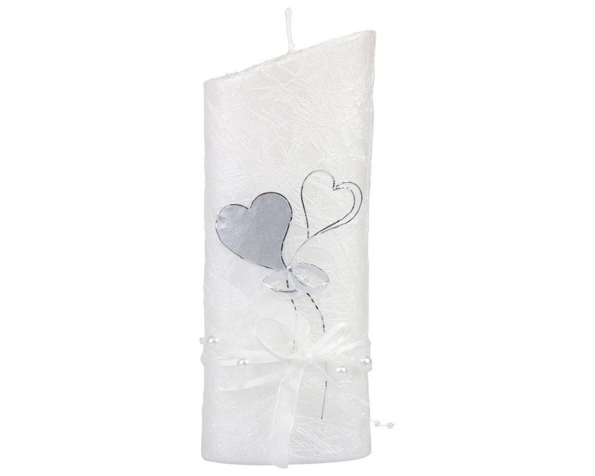 Viana Bastelnaturmaterial Elegante Hochzeitskerze Silberne Herzen & Ringe Weiß, Tischdeko Viana Bastelnaturmaterial Elegante Hochzeitskerze Silberne Herzen & Ringe Weiß, Tischdeko von Viana