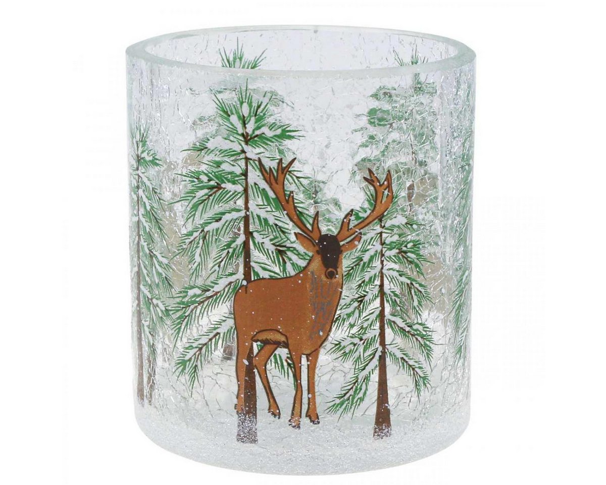 Viana Tischvase Teelichthalter Glas Weihnachten Crackle Effekt Winterwald Dekoration von Viana