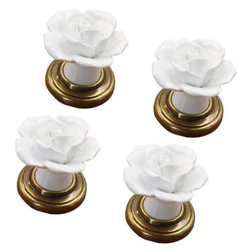 Florisync Packung Von 4 Eleganten Rose Designs Schränke Griffe Robuste Keramikmaterial von Florisync