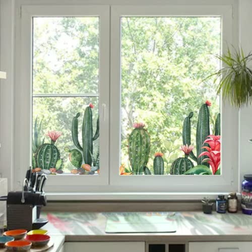 Flortlias Fensteraufkleber mit Aquarell-Blumenmuster, statisch haftend, Buntglas-Aufkleber für Glasdekoration, Kaktus von Flortlias