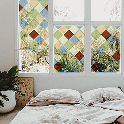 Flortlias Moderne geometrische transparente Fensterfolie, abnehmbar, statisch, doppelseitig, haftet für Glasfenster, Türdekoration, zeitgenössische Farben, geometrisch, 57 x 200 cm von Flortlias