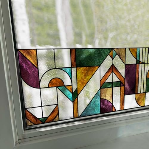 Flortlias Sichtschutzfolie für Fenster mit Buntglas-Effekt, original, doppelseitig, handgezeichnet, spezielle Textur, statisch, haftend, 43 x 300 cm, moderne Geometrie, cooler Ton 3 Flortlias Sichtschutzfolie für Fenster mit Buntglas-Effekt, original, doppelseitig, handgezeichnet, spezielle Textur, statisch, haftend, 43 x 300 cm, moderne Geometrie, cooler Ton 3 von Flortlias