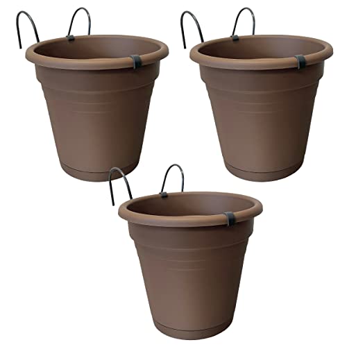 3 x Hängetopf Kunststoff - Garten Balkon Blumentopf Geländertopf Mit Wasserüberlauf D.20 H17 cm - Taupe von Florus