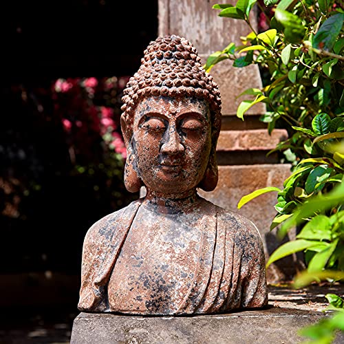 Floryden Buddha-Statue für Zuhause, meditierende Buddha-Büste, rustikale spirituelle Buddha-Kopf-Statue, Naturel, antikes Bronze-Rost-Finish, 41,1 cm H Magnesia (Magnesia) von Floryden