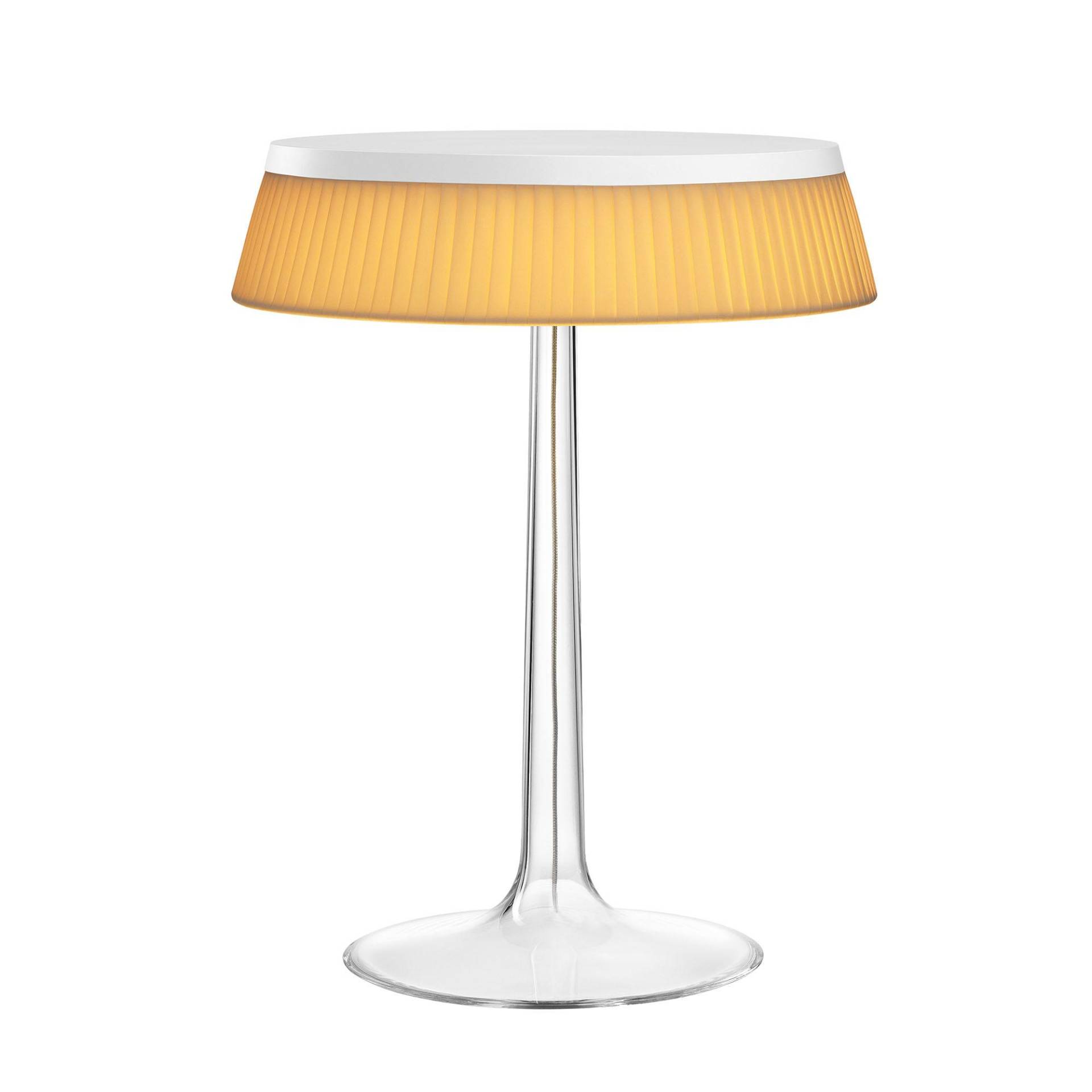 Flos - Bon Jour LED Tischleuchte Weiß - weiß/mit Schirm Gewebe/H 41cm/Ø 31,6cm/LED 13W 811lm 2700K CRI90/Gestell transparent/Fuß Ø21,2cm von Flos