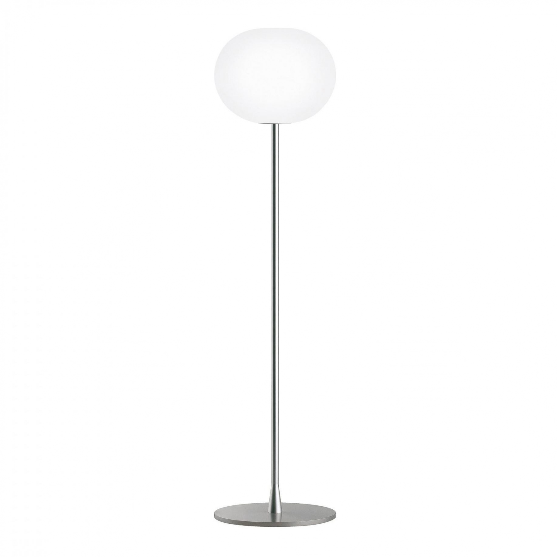 Flos - Glo-Ball F2 Stehleuchte - weiß/silber/mundgeblasenes Opalglas/Schirm HxØ 27x33cm/H 175cm/Gestell silber/Fuß grau Ø33cm von Flos