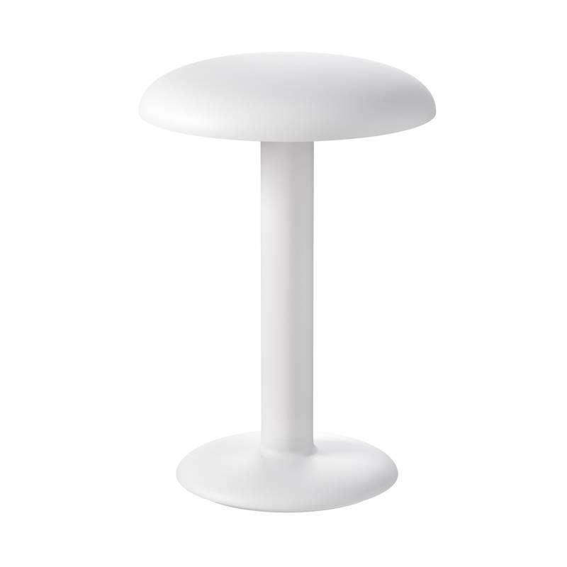 Flos - Gustave LED Tischleuchte mit Akku - weiß/matt/H x Ø 23x15,5cm/Kabel schwarz/220-240V 50/60Hz/159lm/2700K/IP54/dimmbar von Flos