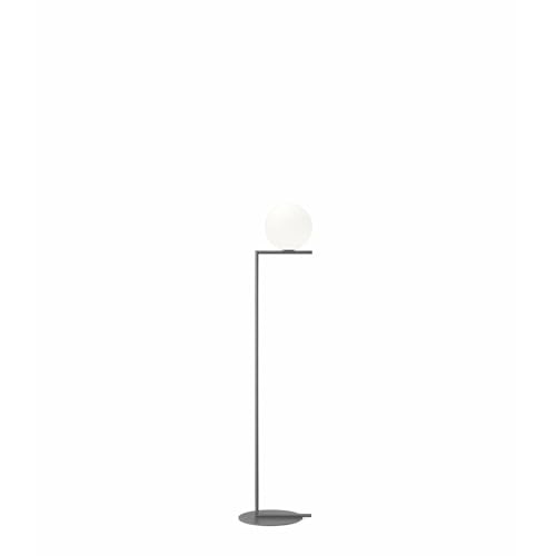 Flos Standleuchte IC Lights Floor 1 aus Messing Chromstahl und Opalglas in der Farbe Black 60W, Maße: Fußdurchmesser: 27,5cm x Höhe: 114,5cm, Kugeldurchmesser: 20cm, F3173030 von Flos