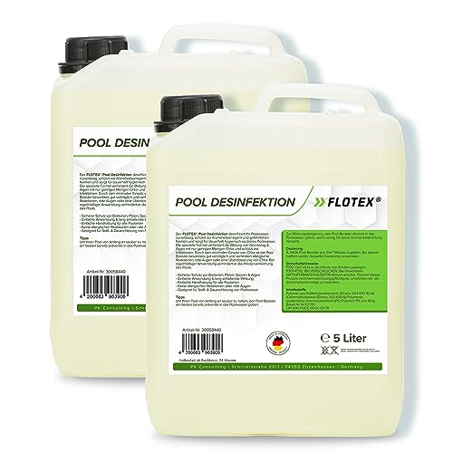 Flotex® Pooldesinfektion, 2 x 5L - Pool Booster Poolreiniger Algenentferner | Algenvernichter Pool | Flüssiges Algizid für Pool | Desinfizierendes Reinigungsmittel gegen Algen… von Flotex