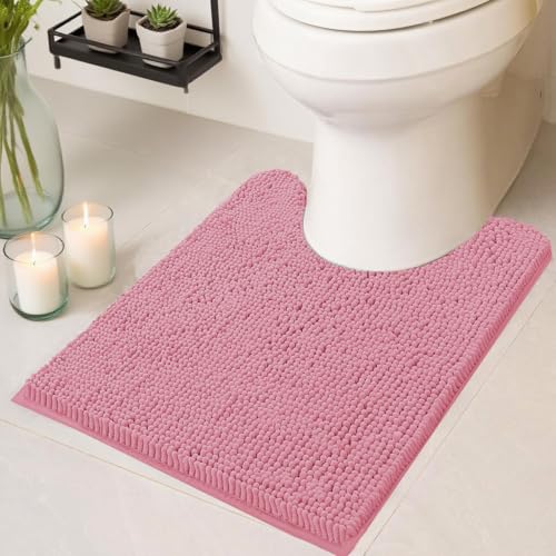Flotstiga WC-Vorleger, U-förmig, waschbar, 50,8 x 50,8 cm, ultraweich, saugfähig, Chenille, rutschfeste Konturen, Badezimmerteppiche für Toilette, trocknet schnell, maschinenwaschbar, Badematten, Rosa von Flotstiga