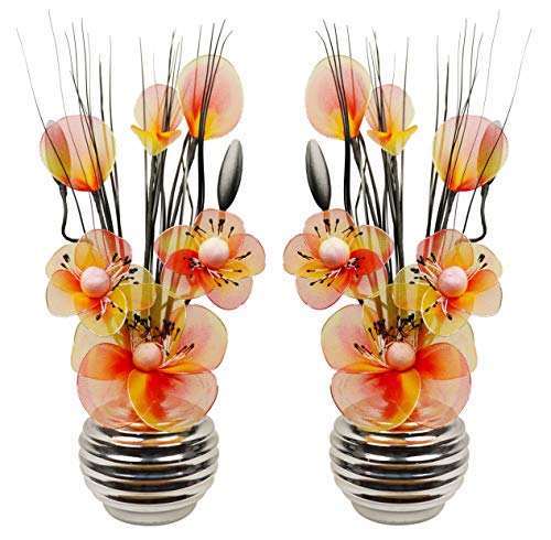 Flourish 1 Paar passender künstlicher Blumen in Vase Silber / Orange von Flourish
