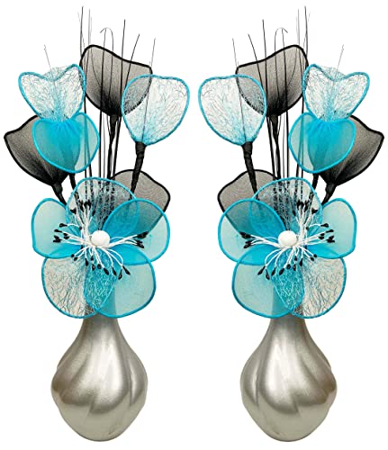 Flourish 1 Paar passender künstlicher Blumen in Vase Silver/Teal&White von Flourish