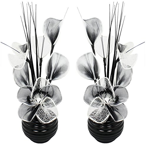 Flourish 792343 QH1 Zusammenpassendes Vasen-Paar mit Nylon-Kunstblumen, Dekoartikel, Geschenkidee, Wohnaccessoires, 32 cm, Schwarz /Lila QH-1 - kleines Paar Silver/Black&White von Flourish