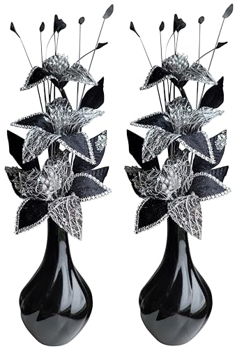Flourish 794194 Mini-Kunstblume, 32 cm, mit passender Vase, Weiß/Schwarz, 2 Stück von Flourish