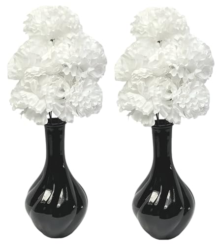 Flourish 794194 Mini-Kunstblume, 32 cm, mit passender Vase, Weiß/Schwarz, 2 Stück von Flourish