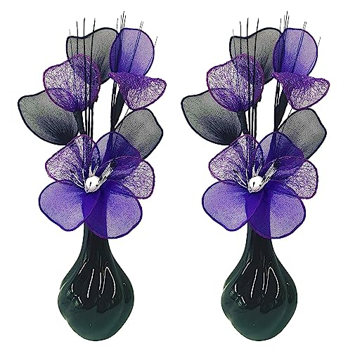 Flourish 797614 813 Kunstblumenstrauß in Vase, 1 Paar, glas, Pair of Black/Purple, 10x10x32 cm von Flourish