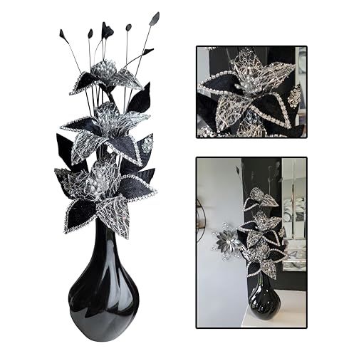 Flourish - Deko Wohnzimmer, Schwarz Silber Kunstblumen in Vase, Deko von Flourish