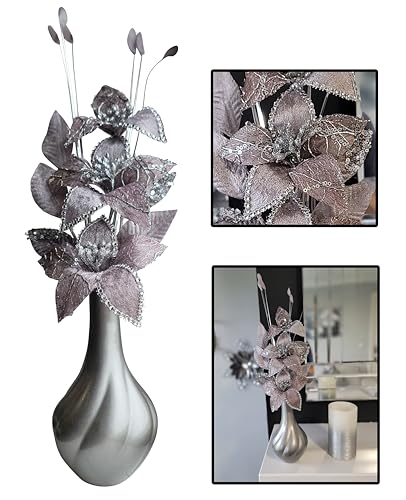 Flourish Kunstblumen im Topf Dekoration Wohnung Modern Deko Wohnzimmer, Geschenk, 32cm, Grau Silber von Flourish